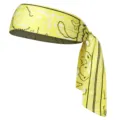 Vue rapprochée du bandeau de sport paisley jaune, montrant le motif et la texture du tissu. - Bandeau de Sport à Nouer / Long Bandeau 55-60CM / Jaune