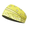 Detailed view of yellow paisley athletic headband, elastic moisture wicking sweatband for sports. - Milk Silk (Length 55-60CM) / Yellow