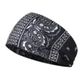 Close-up detail of the black and white paisley sports headband, flexible and stylish fabric. - Milk Silk (Length 55-60CM) / Black