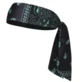 Bandeau de sport noir avec motif cachemire vert menthe élégant pour vos entraînements. - Bandeau de Sport à Nouer / Long Bandeau 55-60CM / Base noire + vert foncé