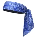 Bandeau de sport paisley bleu vue detaillee, bande de cheveux imprimee classique pour entrainement. - Bandeau de Sport à Nouer / Long Bandeau 55-60CM / Bleu saphir