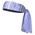 Gros plan détaillé du bandeau de sport motif cachemire violet avec ruban noué. - Bandeau de Sport à Nouer / Long Bandeau 55-60CM / Mauve Clair