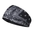 Close-up view of the black elastic headband featuring classic white paisley print details. - Milk Silk (Length 55-60CM) / New Pattern Black