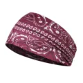 Burgundy paisley print athletic headband elastic yoga sports hair band for men and women. - Milk Silk (Length 55-60CM) / Burgundy