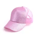 Pink glitter trucker hat detail, stylish mesh baseball cap for women, breathable summer hat. - One Size / Pink