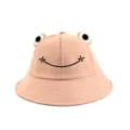 Cute cartoon frog bucket hat for women, casual khaki sun hat with cute embroidered eyes. - Kids / Pink
