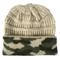 Camouflage knit beanie for outdoor winter warmth, stylish ribbed design, casual winter hat. - One Size / Beige