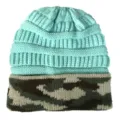 Fashion Camo Knitted Beanie Mint Green Winter Warm Pullover Hat Outdoor Windproof Cap - One Size / Light Blue