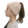 Berretto con coda di cavallo in maglia dettaglio, cappello invernale caldo donna. - Taglia unica / Beige