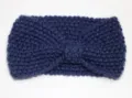 Dark blue knitted winter headband with a cozy bow design for warm and stylish daily wear. - Cyan