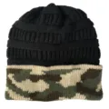 Winter warm knit beanie hat with classic camouflage cuff and black ribbed design. - One Size / Black