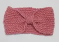 Pink knitted winter headband with twist bow design, soft and warm hair accessory detail. - Watermelon Red