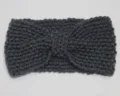 Detail view of the dark grey knitted winter headband, showing its cozy texture and knot. - Dark Gray