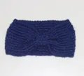 Close-up detail of the dark blue knitted hairband showing texture and bowknot design. - Navy Blue