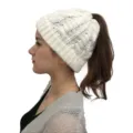 Berretto in maglia trecce bianco coda cavallo inverno caldo foro slouchy donna moda - Taglia unica / Bianco
