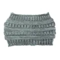 Berretto lavorato a maglia grigio coda di cavallo inverno caldo rigato copricapo dettaglio - Taglia unica / Fiore Grigio Scuro