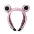 Cute pink crochet frog eye headband detail view, soft knitted plush hair hoop for daily wear. - Pink / 55-58cm