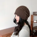 Women slouchy lace beanie hat autumn winter warm pullover cap casual stylish head wrap - L (58-60cm) / Coffee