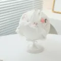 Cute infant cotton hat with lace brim and floral embroidery, soft breathable baby headwear. - Circumference 40-46 / White