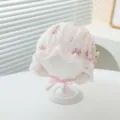 Cute pink baby infant bonnet hat with bow print and lace brim for sweet daily wear. - Circumference 40-46 / Pink