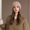 Damen Winter Strickmütze Beanie khaki warme Perlchen Zopfmuster slouchy Mütze elegante Kopfbedeckung - Khaki