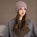 Modischer Damen Winter Warmer Malve Perlen Strick Slouchy Mütze Bequeme Winddichte - Dunkellila