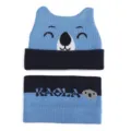 Süßes Kinder Strickmütze und Schal Set Winter warm blau Cartoon Koala Mütze Nackenwärmer - Einzelner Hut / Blau