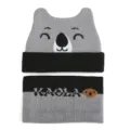 Kinder Winter Strickmütze und Schal Set grau schwarz süß Koala Design warme Haube - Grau