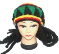 Handgemachte jamaikanische Rastafari Wollmütze Barette mit schwarzen Dreadlocks für Erwachsene. - A-Linie