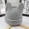 Grey and white striped baby beanie with cute cat ears, soft knit winter hat for kids. - Suitable for 6 Months - 3 Years / Black and White