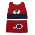 Baby Winter Strickmütze Schal Set süß Bär Gesicht Pfote Kleinkind warme Beanie Mütze - Nur Mütze / Rot