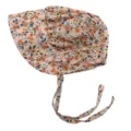 Detailed view of baby girl floral print sun bonnet hat with cute ties for spring. - One Size / Pink Floral