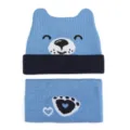 Kleinkind süßer Bär Strickmütze und Schal Set, weiche warme Winter Mütze für Babys. - Nur Mütze / Blau