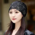 Black lace chemo hat for women summer breathable head wrap stylish casual outdoor beanie cap. - Adult Style / Black
