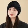 Turbante plisado negro para mujer, tocado elegante con rayas brillantes para la moda. - Adulto / Negro
