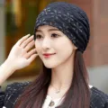 Women fashion black lace rhinestone chemo cap breathable turban hat for ladies elegant daily wear - Adult / Black