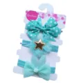Détail du joli ensemble de bandeau pour bébé avec trois nœuds turquoises et étoiles. - Motif K