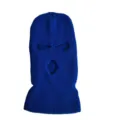 Dettaglio passamontagna lavorato a maglia blu a 3 fori, maschera facciale termica da ciclismo invernale. - Taglia unica / Blu