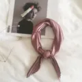 Elegant pink pleated faux silk small scarf, chic solid color square neckerchief for women. - Rust red