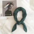 Dark green pleated silk scarf, elegant neckerchief and stylish hair accessory for women. - Green