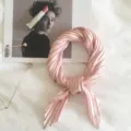 Pink pleated imitation silk neckerchief, elegant solid color small square scarf for women. - Pink
