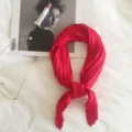 Red Pleated Silk Scarf Solid Color Korean Style Small Neckerchief Fashion Hair Band - Red