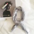 Elegant grey pleated small neck scarf for women, chic silk feel spring fashion accessory. - Gray