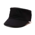 Detailed view of the black cotton flat top cap, showing soft fabric and neat stitching. - One Size / Black