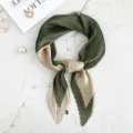 Chic pleated small square scarf with green and beige color block, elegant neckerchief. - Green Mixed Khaki Pleated 70x70 / 70x70cm