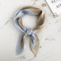 Chic pleated small square scarf with elegant beige and light blue color block design. - Gray Mixed Blue Pleated 70x70 / 70x70cm