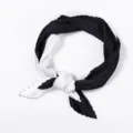 Black and white pleated silk scarf chic hair band small square neck accessory detail view. - Black / 70x70cm