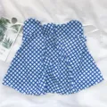 Blue and white checkered sun protection face mask with ear loops, neck shield detail view. - Blue Checkered