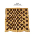 Milk tea color mulberry silk small square scarf featuring elegant polka dot pattern. - A2002 Gold