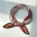 Close-up detail of a pink pleated floral silk square scarf, chic neckerchief accessory. - 70x70cm / Dusky Pink